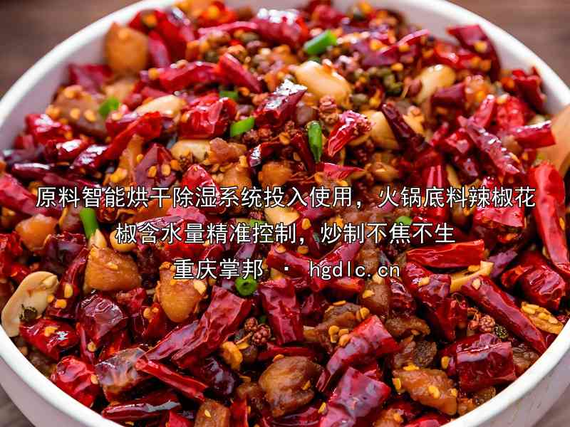 原料智能烘干除湿系统投入使用，火锅底料辣椒花椒含水量精准控制，炒制不焦不生