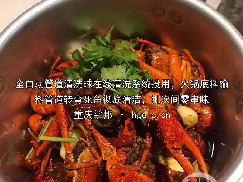 全自动管道清洗球在线清洗系统投用，火锅底料输料管道转弯死角彻底清洁，批次间零串味