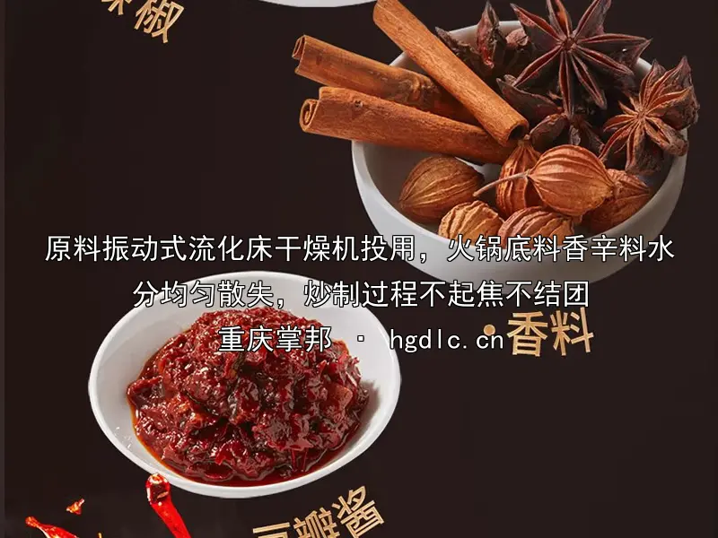 原料振动式流化床干燥机投用，火锅底料香辛料水分均匀散失，炒制过程不起焦不结团