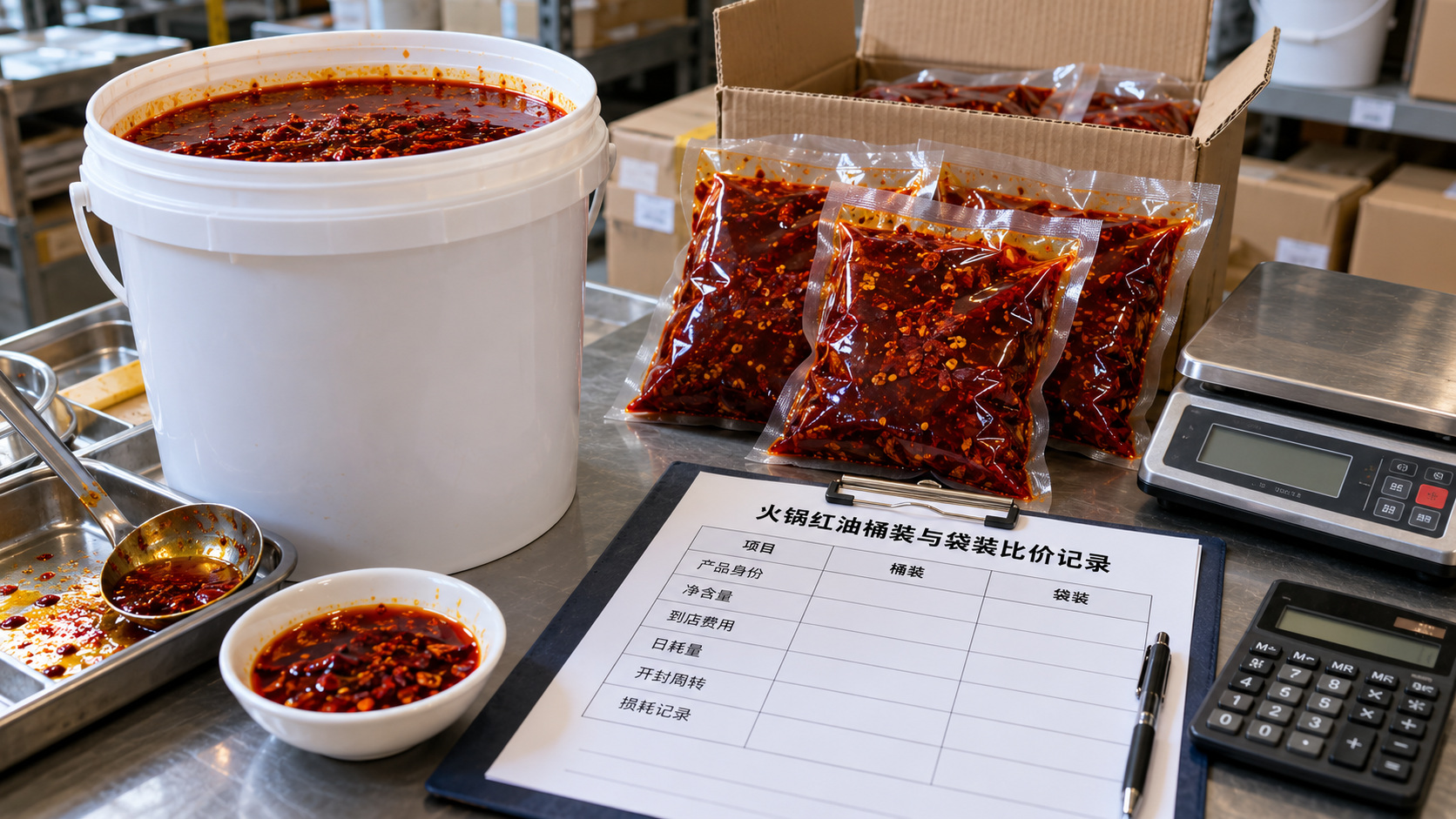 火锅红油批发选桶装还是袋装？采购成本怎么比才准确