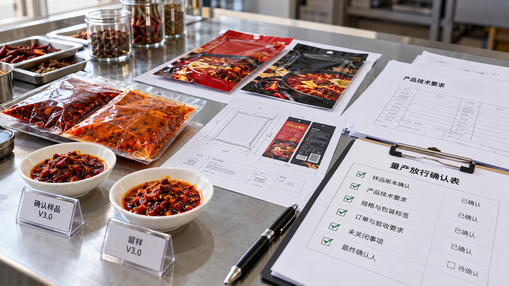 火锅底料量产前确认什么？产品版本、包装规格和验收标准放行清单