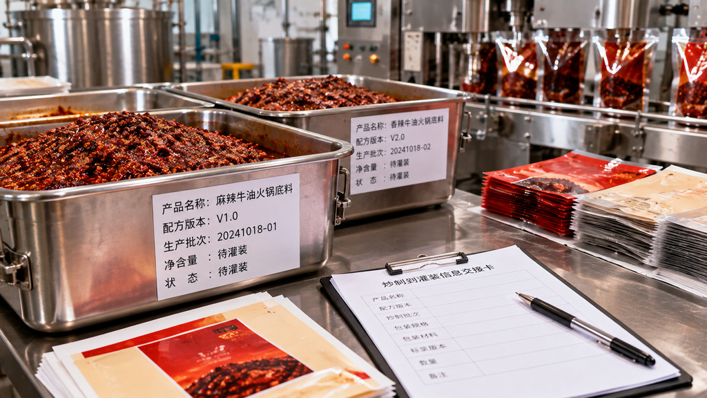 火锅底料炒制和灌装之间要衔接什么?重点是产品版本、批次和包装信息
